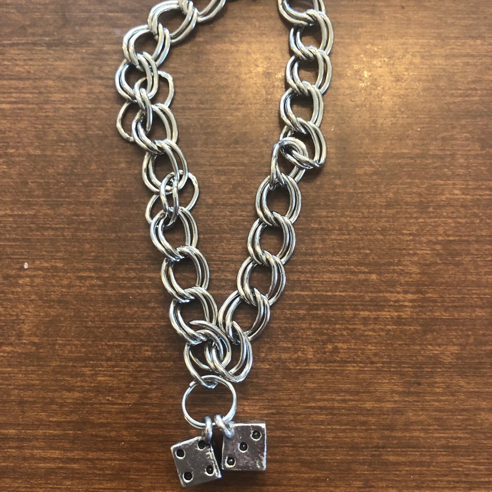 Pewter Link Bracelet With Dice Charm